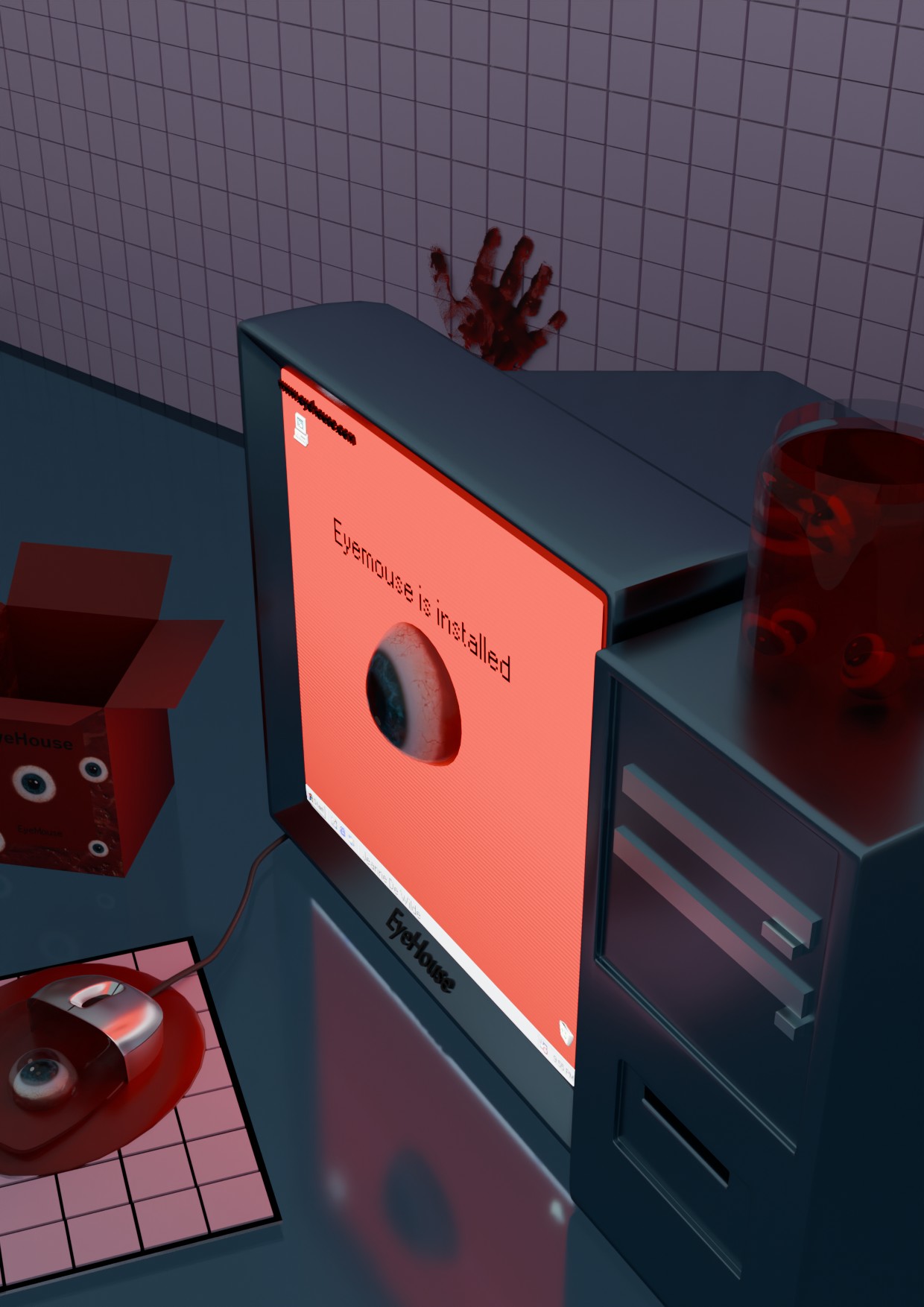 Eyemouse main mockup where the monitor is lit up from an angle